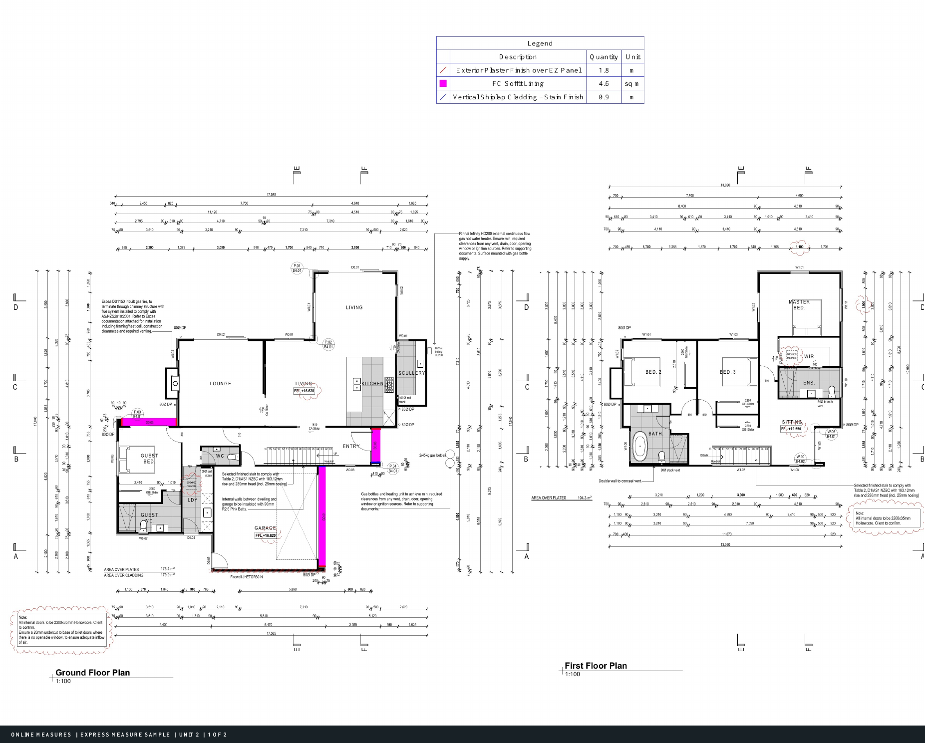 A sample Online Measures floor plan with painting areas marked and measured.